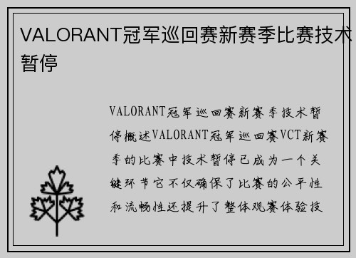 VALORANT冠军巡回赛新赛季比赛技术暂停