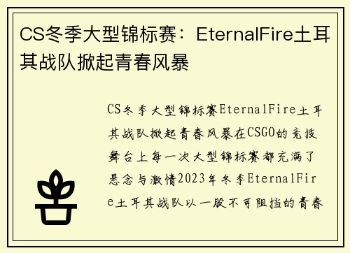 CS冬季大型锦标赛：EternalFire土耳其战队掀起青春风暴