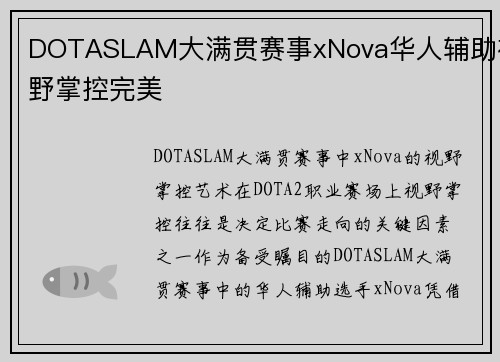 DOTASLAM大满贯赛事xNova华人辅助视野掌控完美