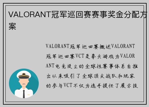 VALORANT冠军巡回赛赛事奖金分配方案