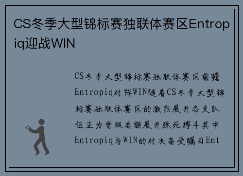 CS冬季大型锦标赛独联体赛区Entropiq迎战WIN